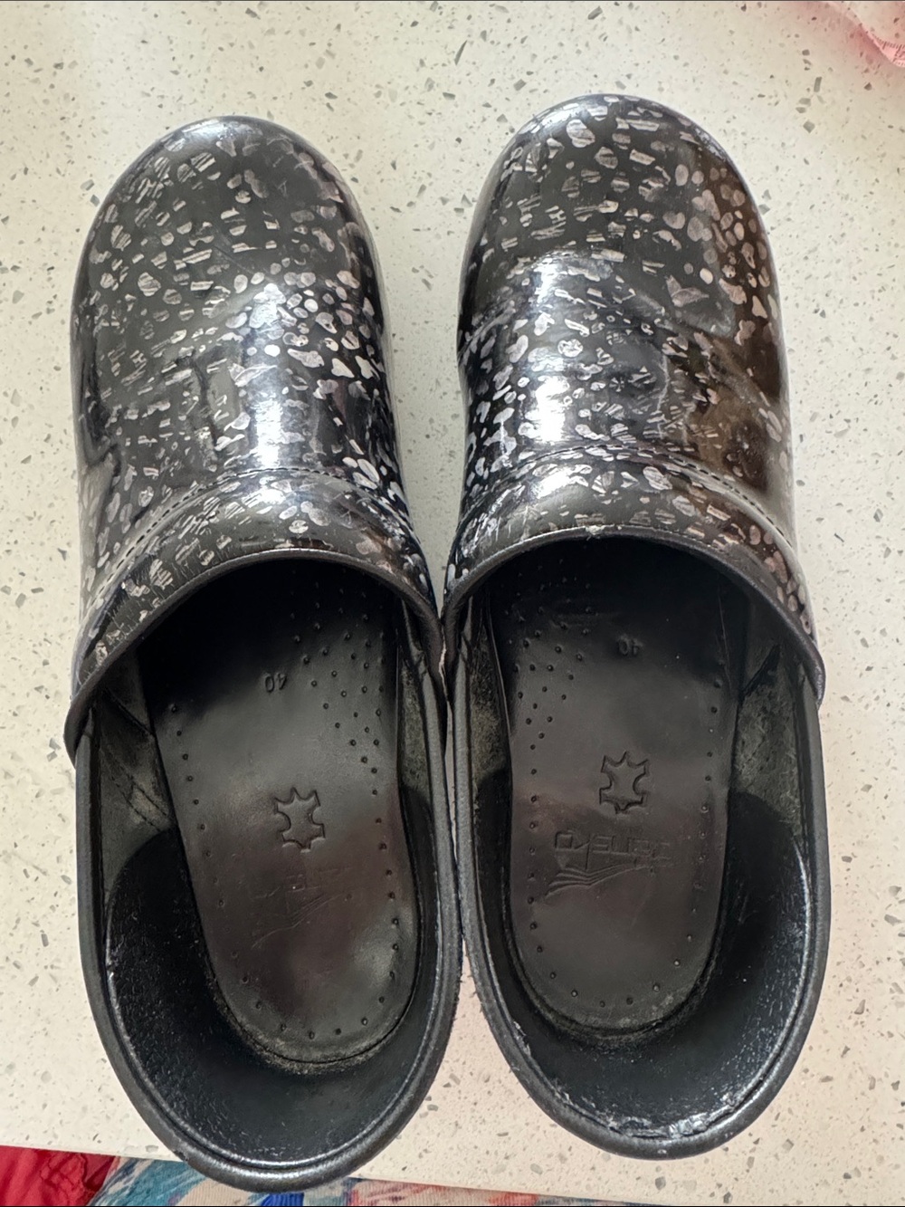 Dansko Professional Black Glitter Speckled Slip-On Clogs